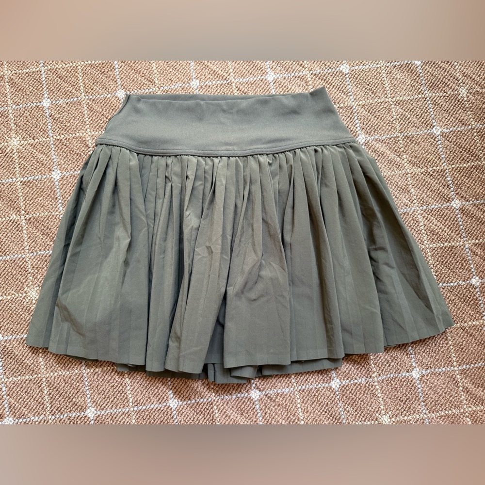 Aerie Green Mini Skater Skirt with Pleats